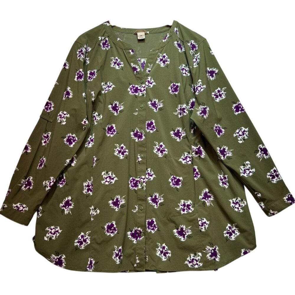 Duluth Trading Women's Button Up Sidewinder Shirt Size 2X Green Purple Floral